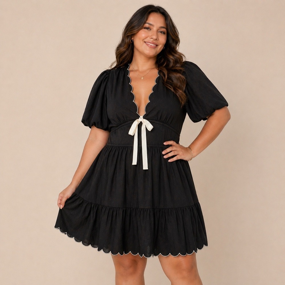 MIDNIGHT SKY Babydoll Dress XL(Juniors) Black Coquette Whimsygoth Puff Sleeve
